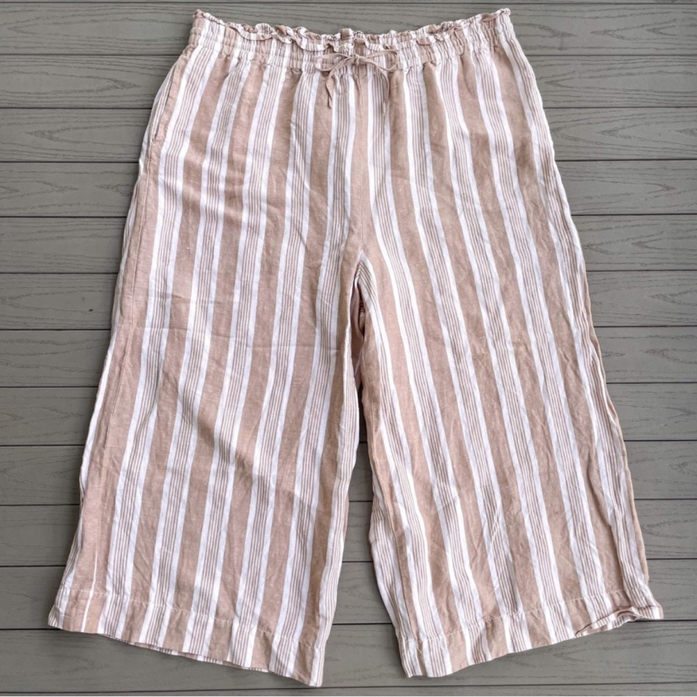 Madewell Womens Flowy Pants Tan White Stripe Linen Blend Pockets Plus XXL